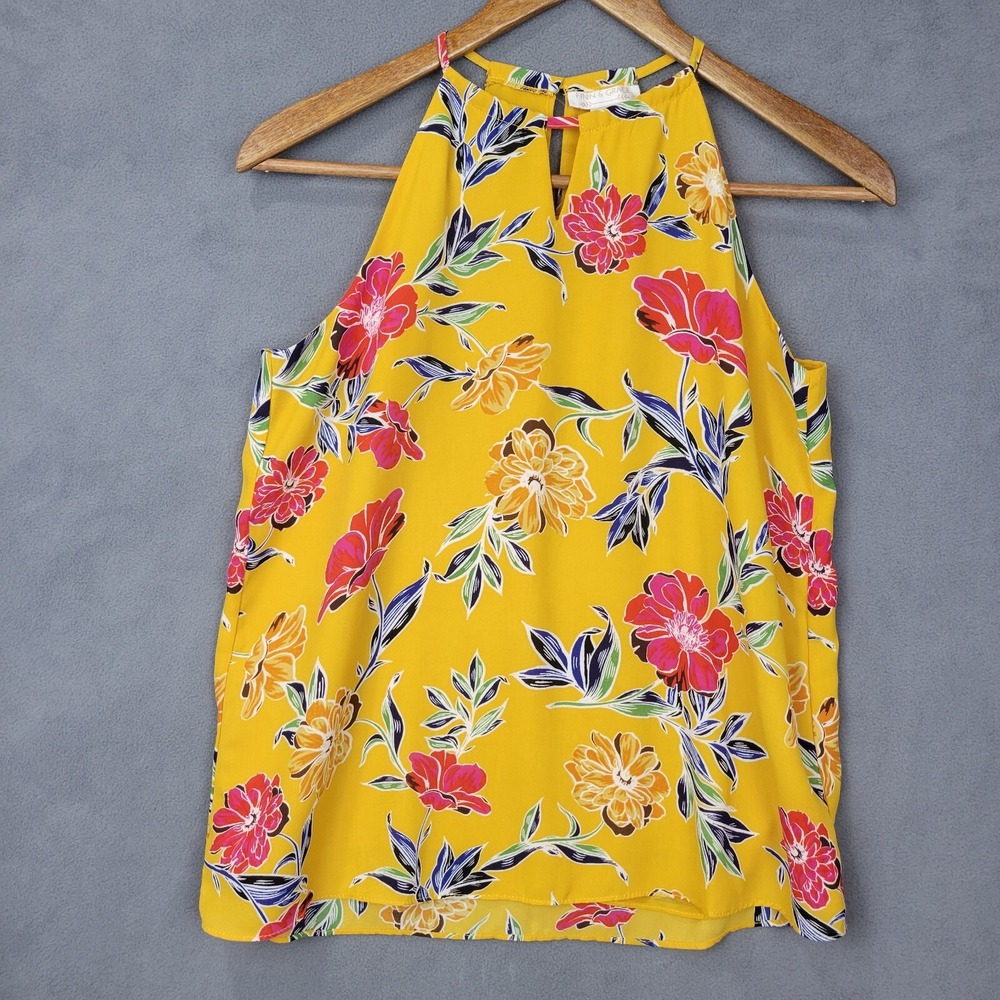 Finn & Grace Blouse Top Women XS Yellow Floral Lined Sleeveless Classic Boho Y2K